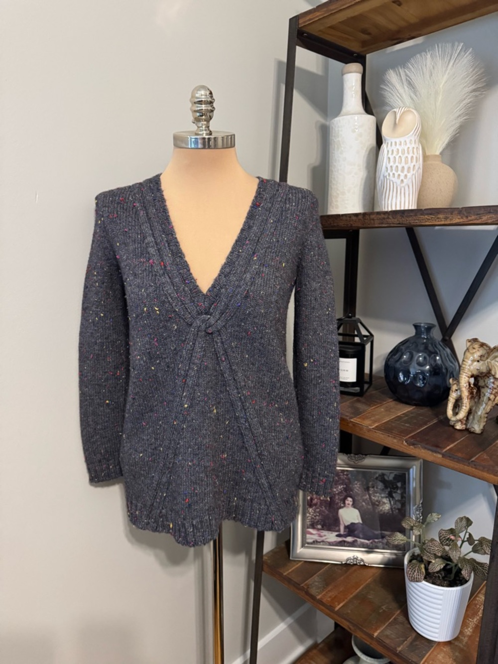 Jenni Kayne Alpaca Wool Blend Sweater Pullover Gray Speckled Women’s Size SM